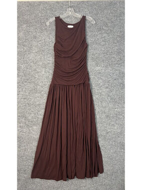 Summer Away Patmos Dress Size Medium Brown Ruched Sleeveless Boat Neck Pull On